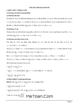 Tài Liệu Giới Hạn Hàm Số Lớp 11: Kiến Thức Trọng Tâm & Bài Tập Có Lời Giải