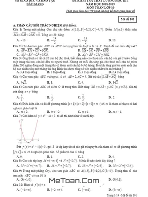Phân tích đề thi học kỳ 1 Toán 10 năm học 2018 - 2019 Sở GD&ĐT Bắc Giang