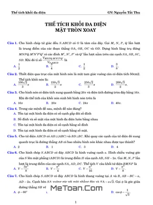 88 Câu Trắc Nghiệm Thể Tích Khối Đa Diện Và Mặt Tròn Xoay - Nguyễn Tất Thu