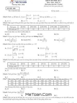 Đề Thi Học Kỳ 1 Toán 11 Năm 2023 - 2024 Trường THPT Bùi Thị Xuân - TP. HCM