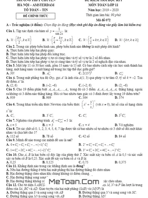Đề thi HK1 Toán 11 năm 2019 - 2020 trường THPT chuyên Hà Nội - Amsterdam