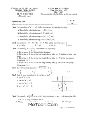Đề thi HK2 Toán 12 năm 2016 - 2017 trường THPT chuyên Sơn La - Có đáp án
