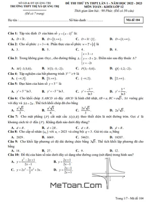 Đề Thi Thử THPT 2023 Môn Toán Lần 1 Trường THPT Thị Xã Quảng Trị
