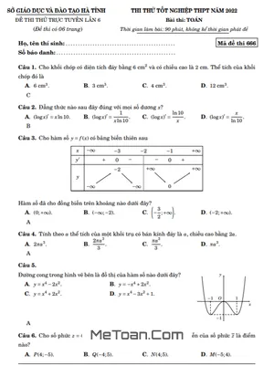 Đề thi thử THPT 2021 - 2022 môn Toán trực tuyến lần 6 sở GD&ĐT Hà Tĩnh