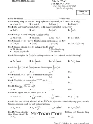 Đề thi bồi dưỡng THPT lần 2 môn Toán năm 2018 - 2019 trường Bỉm Sơn - Thanh Hóa