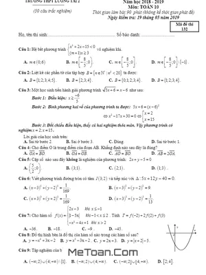 Đề kiểm tra KSCL Toán 10 năm 2018 – 2019 lần 4 trường Lương Tài 2 – Bắc Ninh