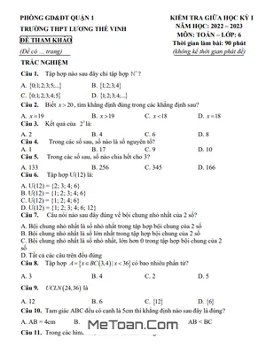 Đề Tham Khảo Giữa Kỳ 1 Toán 6 Năm 2022 - 2023 THCS Lương Thế Vinh - TP HCM