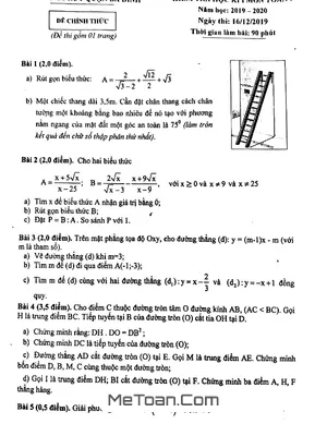 Đề thi học kì 1 Toán 9 năm 2019 - 2020 phòng GD&ĐT Ba Đình - Hà Nội