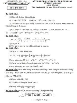 Đề thi thử HSG Toán 8 lần 2 năm 2022 - 2023 phòng GD&ĐT Hiệp Hòa - Bắc Giang