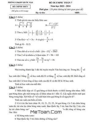 Đề Olympic Toán 7 Năm 2023 - 2024 Phòng GD&ĐT Quốc Oai - Hà Nội