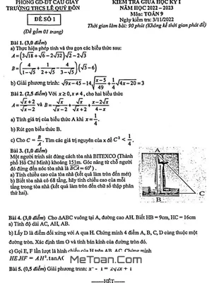Đề Thi Giữa Kỳ 1 Toán 9 Năm 2022 - 2023 Trường THCS Lê Quý Đôn - Hà Nội