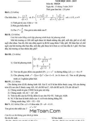 Đề thi thử Toán vào lớp 10 năm 2018 trường THCS Thái Thịnh - Hà Nội (có lời giải)
