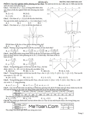 20 Đề Ôn Tập Cuối Kì 1 Toán 12 Năm 2024 - 2025 Trường THCS&THPT Hoa Sen - TP HCM