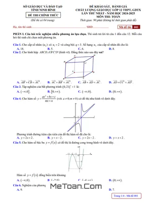 Đề khảo sát chất lượng Toán 12 lần 1 năm học 2024 - 2025 sở GD&ĐT Ninh Bình