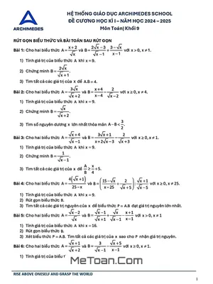 Đề Cương Ôn Tập Học Kì 1 Toán 9 Năm 2024 - 2025 - Hệ Thống Trường Archimedes Hà Nội