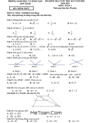 Đề Thi Cuối Kì 1 Toán 7 Năm 2024 - 2025 Phòng GD&ĐT Sơn Tịnh - Quảng Ngãi