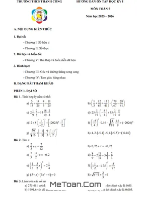 Đề Cương Ôn Tập Cuối Học Kỳ 1 Toán 7 Năm Học 2025 - 2026 Trường THCS Thành Công - Hà Nội