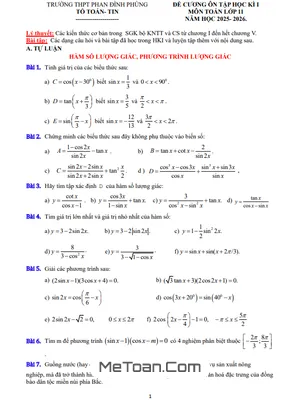 Đề cương học kì 1 Toán 11 năm 2025 – 2026 trường THPT Phan Đình Phùng – Hà Nội
