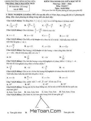 Đề Thi Giữa Học Kỳ 2 Toán 7 Năm 2025-2026 THCS Nguyễn Trãi, TP.HCM