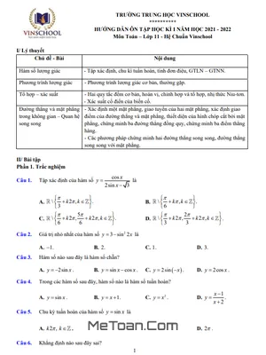 Hướng dẫn ôn tập học kì 1 Toán 11 năm 2021 - 2022 trường Vinschool - Hà Nội