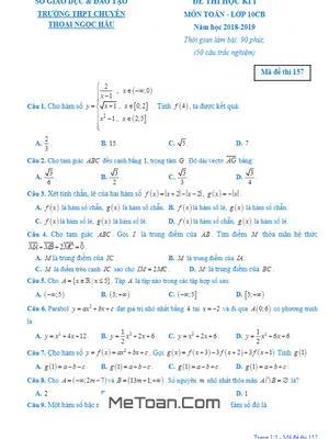 Đề thi HK1 Toán 10 Cơ Bản năm 2018 - 2019 trường chuyên Thoại Ngọc Hầu - An Giang