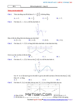 12 Đề Trắc Nghiệm Ôn Thi Giữa Học Kì 1 Toán 12 Có Đáp Án Và Lời Giải