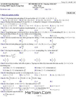 Đề thi HK2 Toán 12 năm học 2016 - 2017 trường THPT Nguyễn Trung Trực - Bình Định