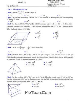 Đề thi HK2 Toán 11 năm 2020 - 2021 trường chuyên Lê Quý Đôn - Khánh Hòa
