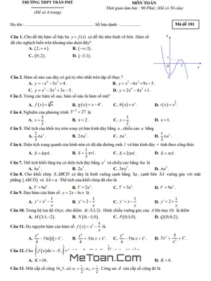 Đề thi thử THPT 2022 môn Toán lần 1 trường THPT Trần Phú – Hà Tĩnh [Có đáp án]