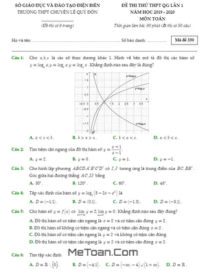 Đề thi thử THPT QG 2020 môn Toán lần 1 trường chuyên Lê Quý Đôn – Điện Biên