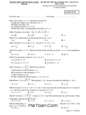 Đề thi thử THPTQG 2018 môn Toán trường THPT chuyên Hùng Vương – Gia Lai lần 2
