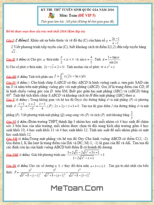 Đề Thi Thử THPT Quốc Gia 2016 Môn Toán - Đề VIP 5 - Luyện Thi Đại Học