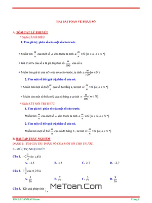 Tóm Tắt Lý Thuyết & Bài Tập Trắc Nghiệm Chuyên Đề Hai Bài Toán Về Phân Số Lớp 6