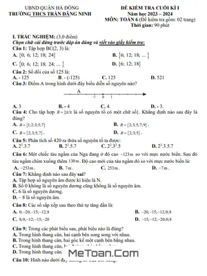Đề thi học kì 1 môn Toán lớp 6 năm 2023 - 2024 trường THCS Trần Đăng Ninh - Hà Nội