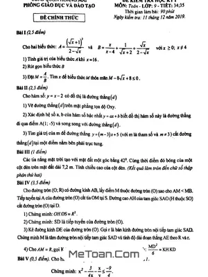 Đề thi học kỳ 1 Toán 9 năm 2019 – 2020 phòng GD&ĐT Hoàng Mai – Hà Nội