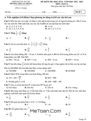 Đề thi học kì 2 Toán lớp 6 năm 2022 - 2023 trường THCS An Thắng - Hải Phòng