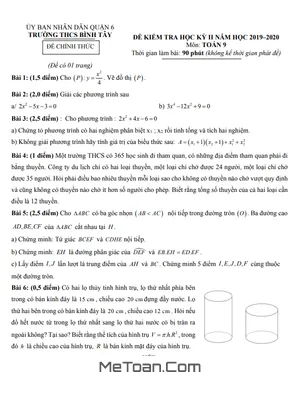 Đề Thi Học Kì 2 Toán 9 Năm 2019 - 2020 Trường THCS Bình Tây - TP.HCM