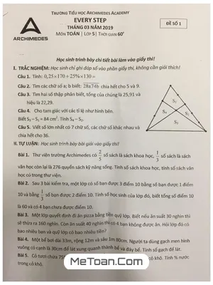 4 Đề Thi Thử Vào Lớp 6 Trường Archimedes Năm 2019