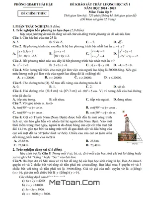 Đề thi học kỳ 1 Toán 9 năm 2024 - 2025 phòng GD&ĐT Hải Hậu - Nam Định