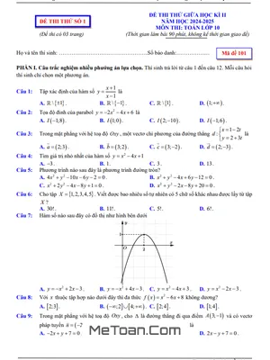 Tuyển tập 05 Đề Thi Thử Giữa Kì 2 Môn Toán Lớp 10 Năm 2024 - 2025 Có Đáp Án