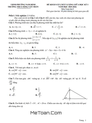 Đề thi Giữa Học Kỳ 1 Toán 9 Năm 2025 – 2026 Trường THCS Tống Văn Trân – Ninh Bình