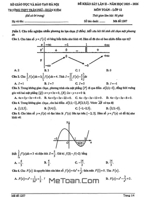 Đề khảo sát Toán 12 lần 2 năm 2025 – 2026 trường THPT Trần Phú – Hà Nội