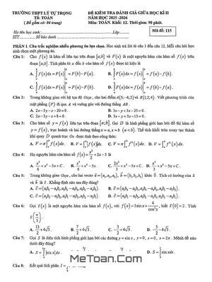 Đề giữa kì 2 Toán 12 năm 2025 – 2026 trường THPT Lý Tự Trọng – Khánh Hòa