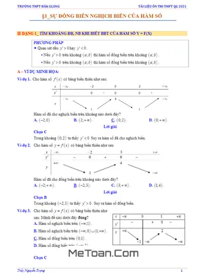 Chuyên Đề Ôn Thi THPT QG: Ứng Dụng Đạo Hàm Khảo Sát Hàm Số - Nguyễn Trọng
