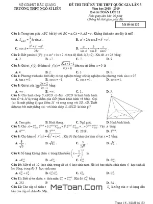 Đề Thi Thử Toán 11 THPTQG 2019 Lần 3 Trường Ngô Sĩ Liên - Bắc Giang