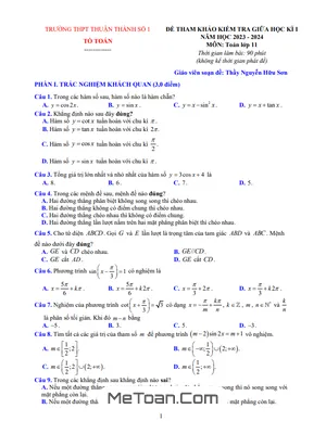 Bộ Đề Tham Khảo Giữa Kì 1 Toán 11 Năm 2023 - 2024 Trường Thuận Thành 1 - Bắc Ninh