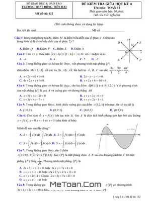 Đề thi giữa HK2 Toán 12 năm 2020 - 2021 trường Đông Tiền Hải - Thái Bình