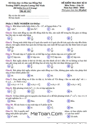 Đề học kì 2 Toán 10 năm 2022 – 2023 trường chuyên Lương Thế Vinh – Đồng Nai