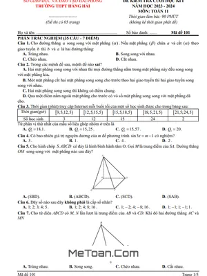 Đề Thi Cuối Kì 1 Toán 11 Năm 2023 - 2024 Trường THPT Hàng Hải - Hải Phòng