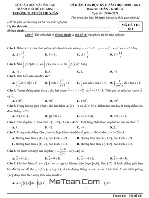 Đề thi HK2 Toán 12 năm 2020 - 2021 trường THPT Bùi Thị Xuân - TP.HCM